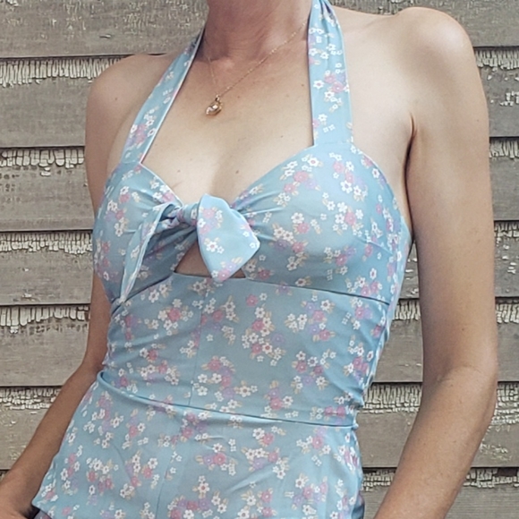 VTG Handmade Ditsy Floral Halter Maxi Pin up Dress - Picture 2 of 10